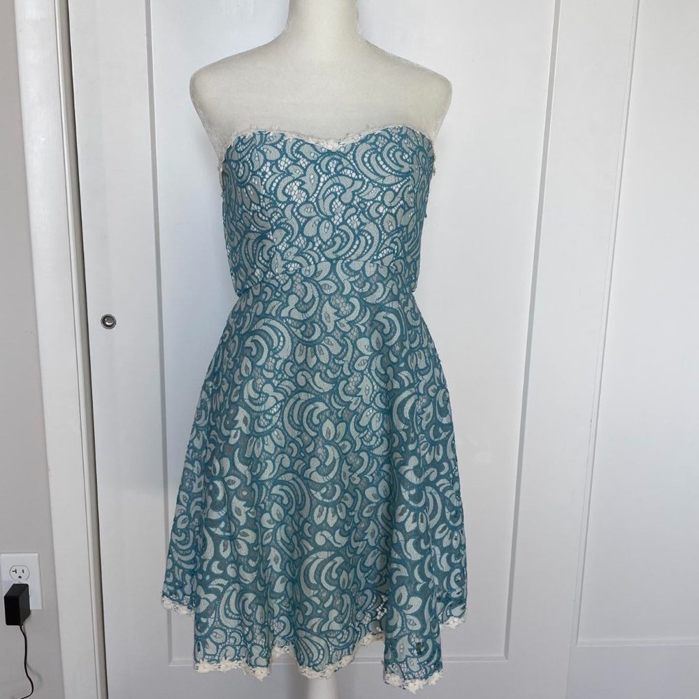 NWT Minuet Strapless Lace Dress Teal